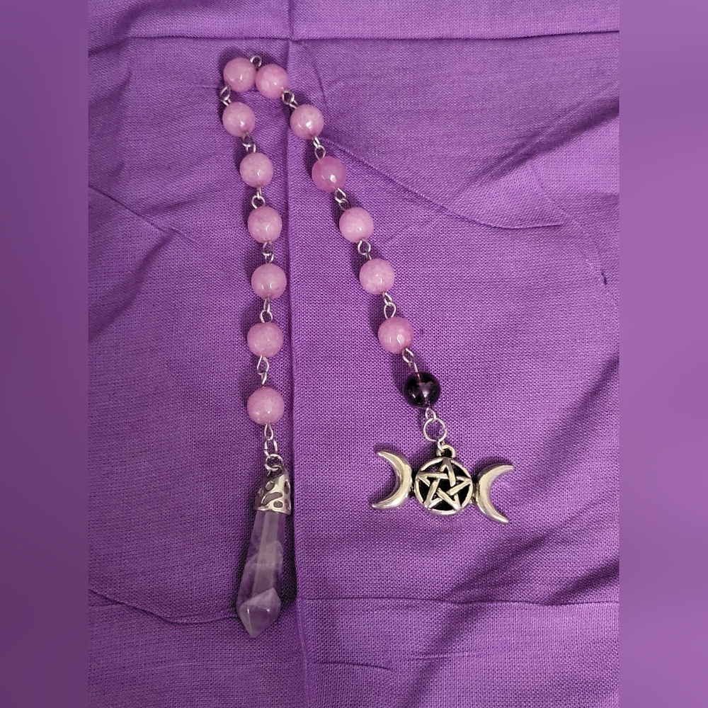 Triple Moon Pentacle Pendulum with Amethyst Point